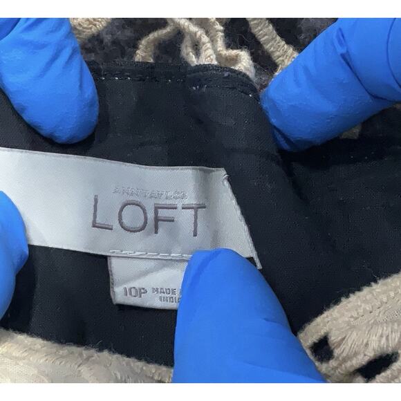 Loft Petite Linen Shift Dress Black Cream Lace Yoke Embroidered Cocktail sz 10 - Picture 6 of 6